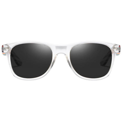portland sunglasses clear frames and black lenses front view on white background