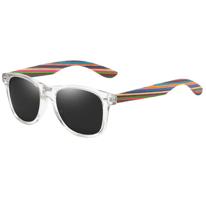 portland sunglasses clear frames and black lenses over view on white background