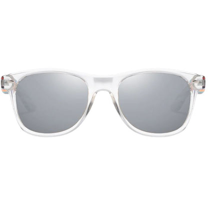 portland sunglasses clear frames and silver lenses front view on white background