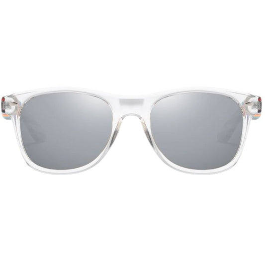 portland sunglasses clear frames and silver lenses front view on white background