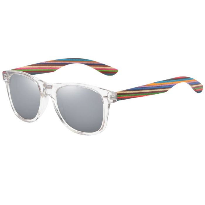portland sunglasses clear frames and silver lenses over view on white background