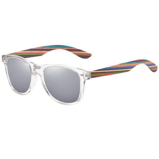 portland sunglasses clear frames and silver lenses over view on white background