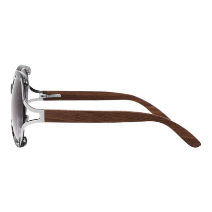 rosewood sunglasses black and white marble frames and black lenses side view on white background