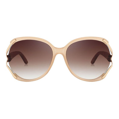 rosewood sunglasses tan and gold frames and brown lenses front view on white background