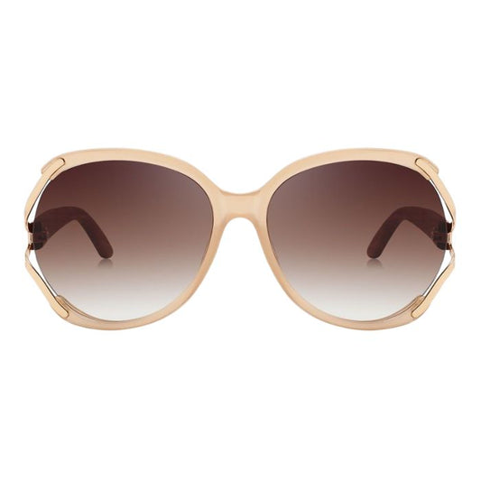 rosewood sunglasses tan and gold frames and brown lenses front view on white background
