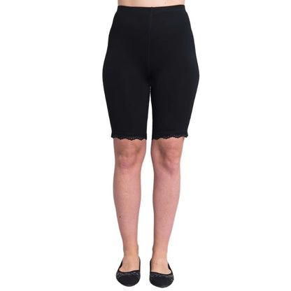 female model wearing black rubia undershorts front view on white background