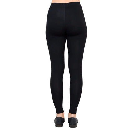 female model wearing black ruby leggings back view on white background