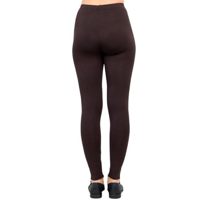 female model wearing coffee brown ruby leggings back view on white background