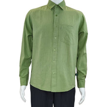 top of white mannequin wearing celery green ryan button up dress shirt front view on white background