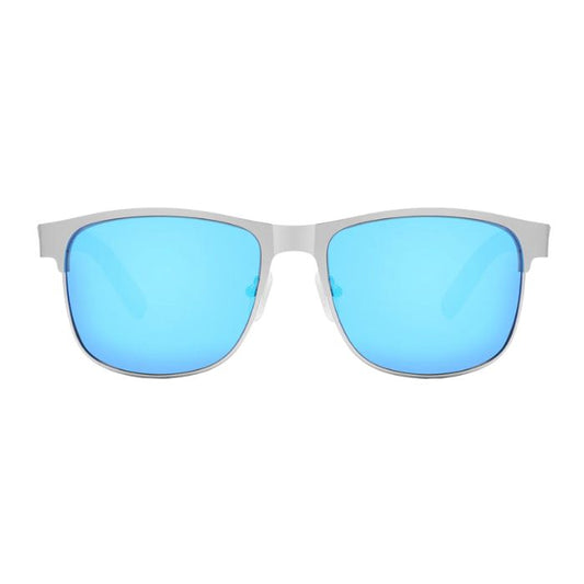san diego sunglasses grey frames and blue mirror lenses front view on white background