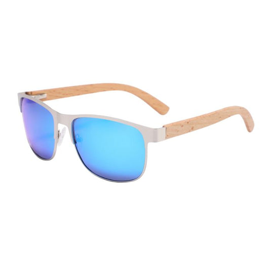 san diego sunglasses grey frames and blue mirror lenses over view on white background