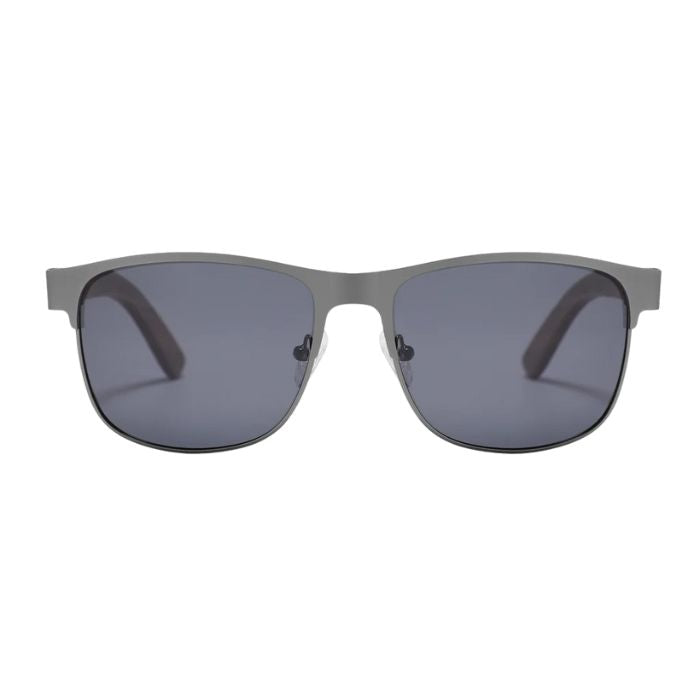 san diego sunglasses grey frames and grey lenses front view on white background