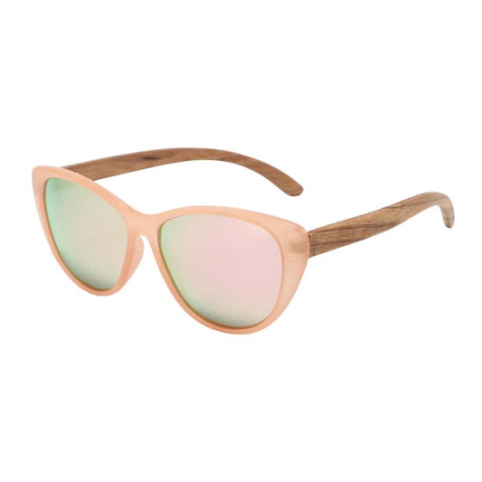 san francisco sunglasses pink frames and rose gold lenses over view on white background