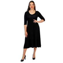 female model wearing black soul dress front view on white background