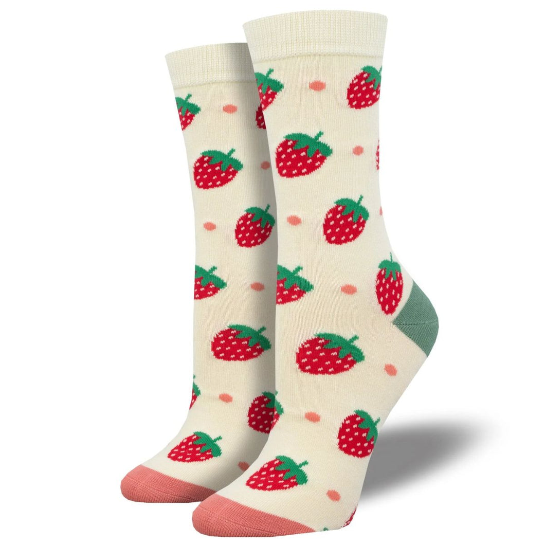 Strawberry Delight Socks- Ivory White