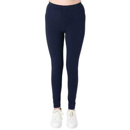 female model wearing ink blue suri full length leggings front view on white background 