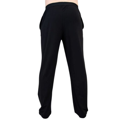 bottom of male model wearing black tanner pants back view on white background