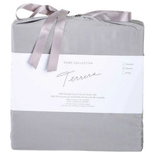 grey terrera duvet cover and two pillowcases in bamboo fabric bag on white background