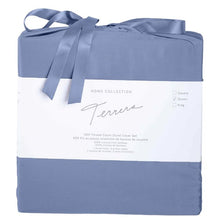 mineral blue terrera duvet cover and two pillowcases in bamboo fabric bag on white background