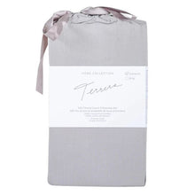 grey bamboo fabric package with two pillowcases inside on white background