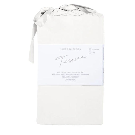 pearl white bamboo fabric bag with two pillowcases inside on white background