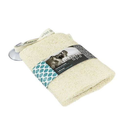 the flat-out loofah in package over view on white background