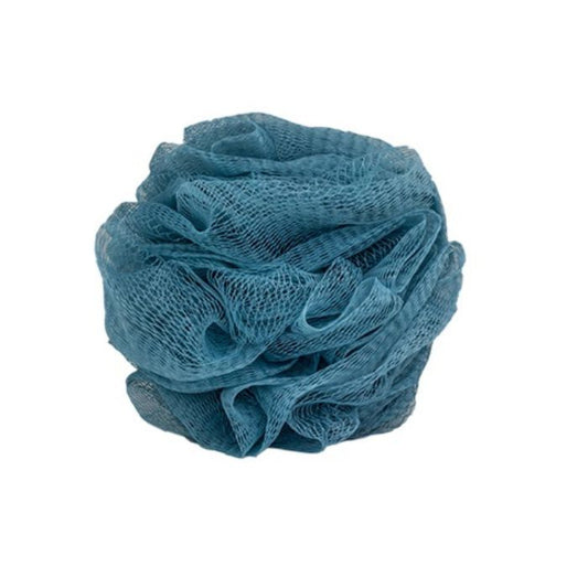blue loads of lather loofah front view on white background