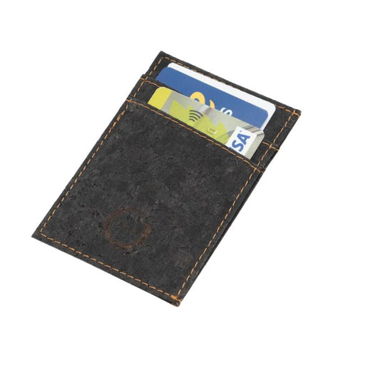 black cork minimalist card holder on hite background