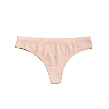 beige thong underwear back view on white background