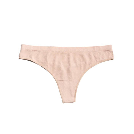 beige thong underwear back view on white background