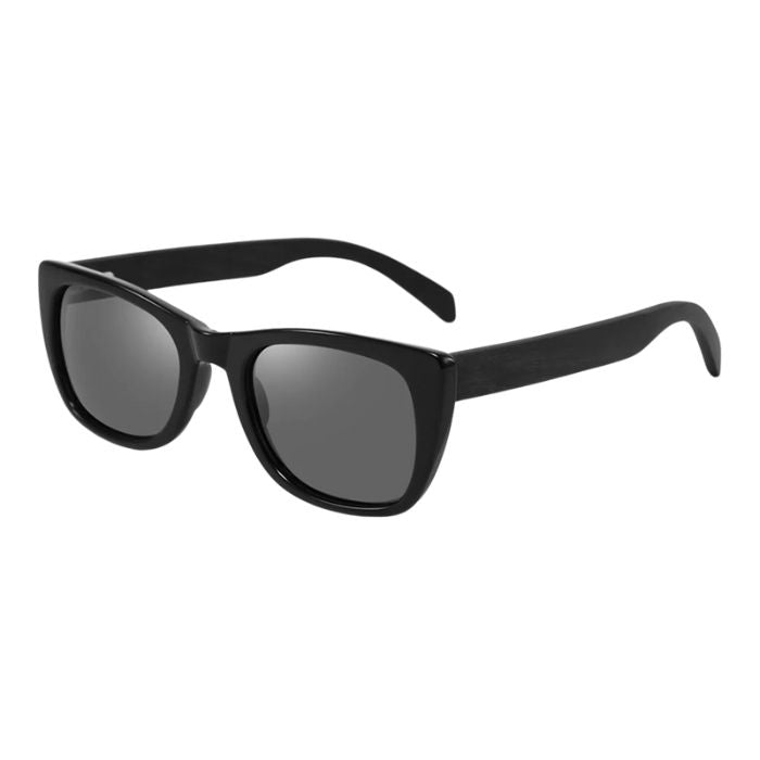 tofino sunglasses black frames and black lenses over view on white background