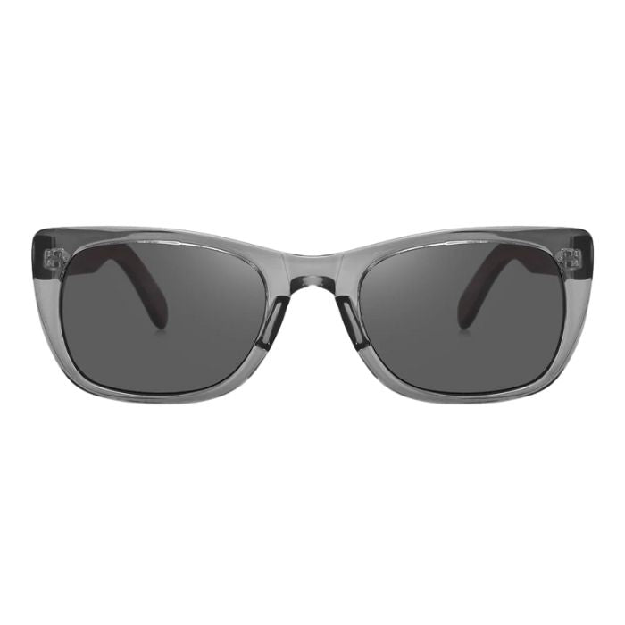 tofino sunglasses ice grey frames and grey lenses front view on white background
