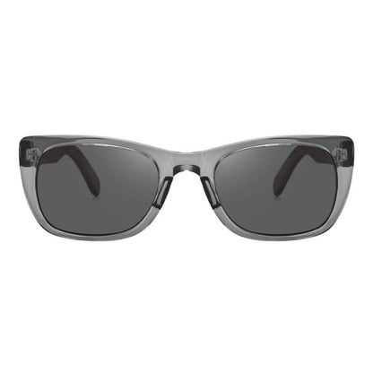 tofino sunglasses ice grey frames and grey lenses front view on white background