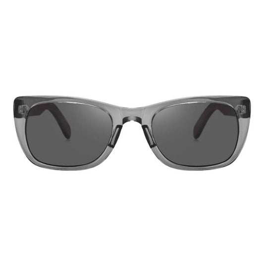 tofino sunglasses ice grey frames and grey lenses front view on white background