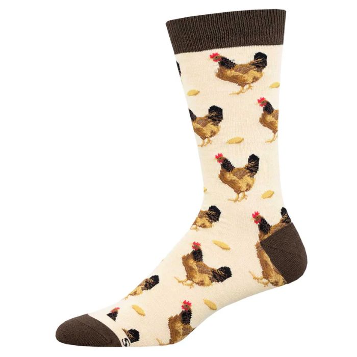 Which came first sock ivory white sock with chicken and egg print on white background