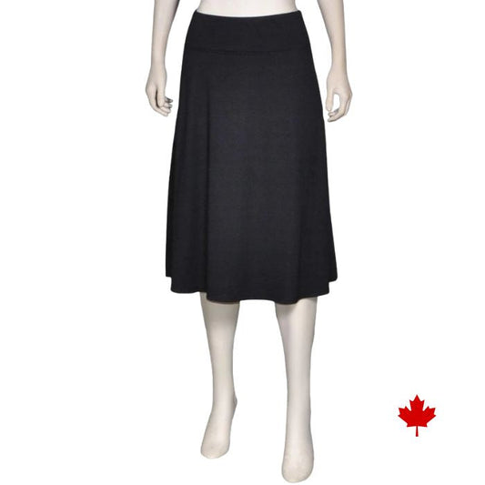 mannequin wearing black yoga waist skirt front view on white background
