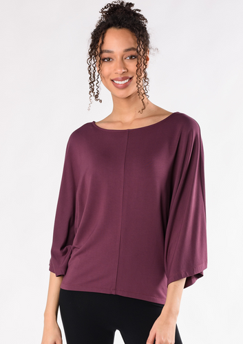 The Beckett Top is an elevated staple piece made to last through many seasons. Designed with a flattering boat-neck, relaxed bell sleeves, and a roomy silhouette. Great to wear anywhere, you will love this top. Fabrication: 95% Viscose from Bamboo 5% Spandex French Terry TERRERA Plum Purple $90.00