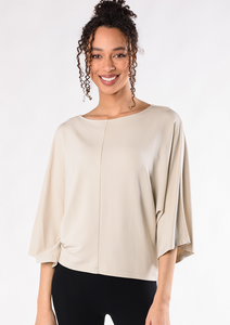 The Beckett Top is an elevated staple piece made to last through many seasons. Designed with a flattering boat-neck, relaxed bell sleeves, and a roomy silhouette. Great to wear anywhere, you will love this top. Fabrication: 95% Viscose from Bamboo 5% Spandex French Terry TERRERA Stone Brown $90.00