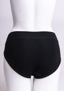 The Hipster has a low rise, great for women who prefer a hip height or lower brief. Blue Sky underwear fits comfortably across and under the buttocks, for no panty lines and complete comfort.  Low rise, out of sight and out of mind, for all-day ease. A generous double-layered gusset gives coverage where we need it.   Fabrication: BAMBOO - 95% Bamboo 5% Lycra   Fabrication - BAMBOO MODAL -50% Bamboo 42% Modal 8% Lycra  BLUE SKY  Blue Sky fit guide - true to size $15.00 Black
