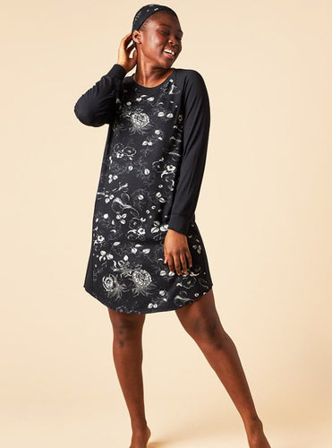 The Avery Long Sleeve Nightie is a raglan style dress that falls just above the knee. Incredibly soft and comfortable, great for a good nights sleep and it comes with a matching headband. Made from This is J's signature ultra-soft and moisture-wicking fabric blend. Proudly Made In Canada Fabrication: 93% Bamboo, 7% Spandex $99.00 Toile Black