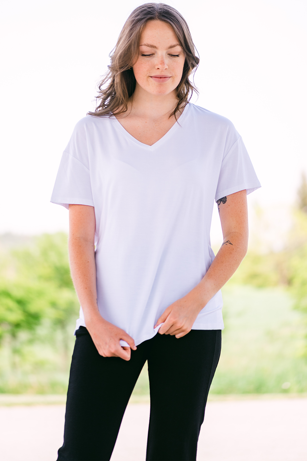 Harper V Neck Tee- Ivory White