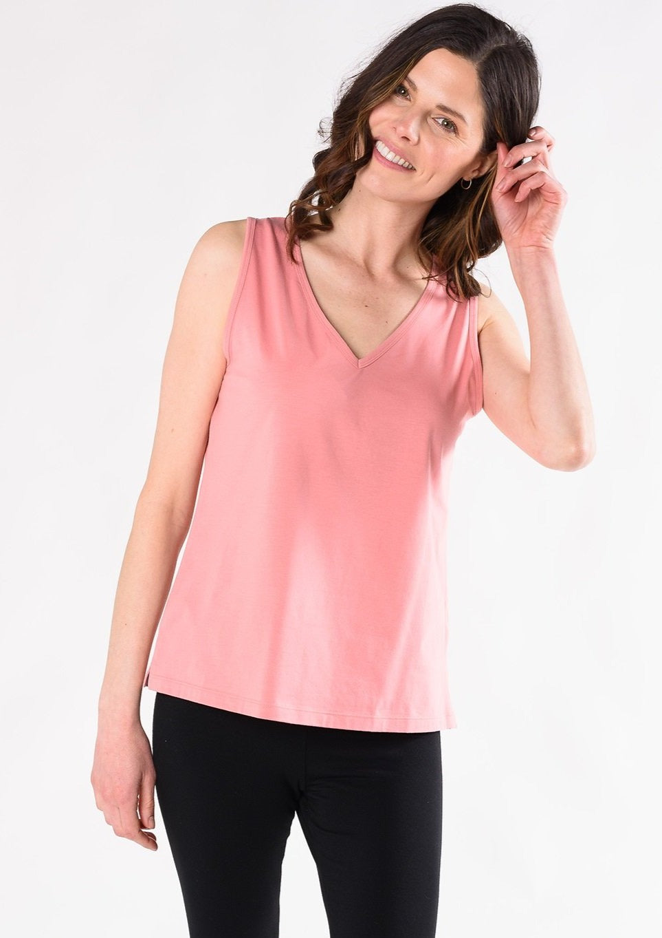 Women's Tribal | V-Neck Tank Top with Side Slits | Hot Pink