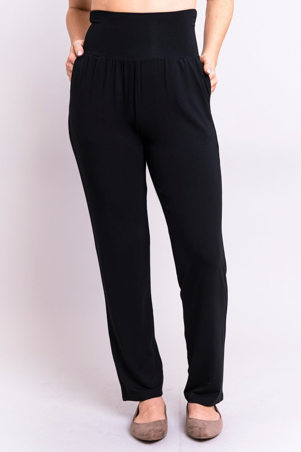 The Clair pant has a trouser fit great for all shapes and offer features we love. The wide self-fabric waistband can be worn high, medium, or low, for an easy fit. Tiny gathers below the waistband create a forgiving fullness around the hips, allowing the fabric to fall gently without pulling, and the classic tapered leg is a perfect style building block. Fabrication: 95% Bamboo, 5% Lycra  BLUE SKY  Blue Sky fit guide - generous; go down a size $75.00 Black
