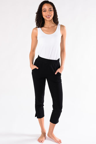 The Rochelle Side Split Capri are easy pull-on pants. Great for wearing to the office or lounging at home. They’re so comfortable that you’ll wonder if you’re still in your PJ’s. Made with a comfortable waistband, side pockets, and side slits to give you a classy and chic look. Fabrication: 95% Viscose from Bamboo 5% Spandex TERRERA $85.00 Black