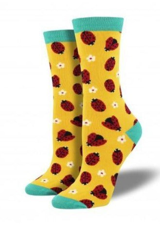 Yellow with Lady Bugs. Soft, Breathable, Moisture Wicking, Antibacterial, Hypoallergenic, Amazing Socks! One Size Fits Most (Women's 5-11) Fabrication: 66% Rayon from Bamboo, 32% Nylon, 2% Spandex SockSmith $20.00