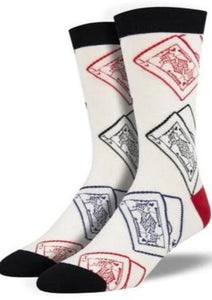 White with Playing Cards. Soft, Breathable, Moisture Wicking, Antibacterial, Hypoallergenic, Amazing Socks! One Size Fits Most (Men's 7-13) Fabrication: 66% Rayon from Bamboo, 32% Nylon, 2% Spandex SockSmith $22.00