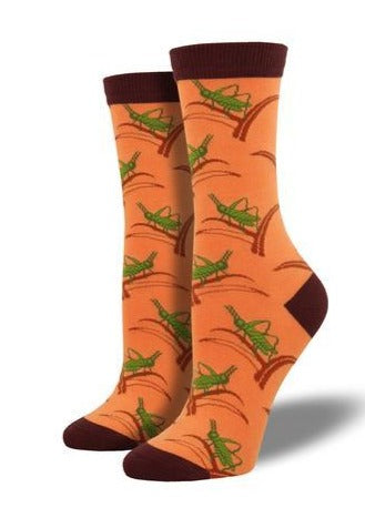 Peach Orange with Grasshoppers. Soft, Breathable, Moisture Wicking, Antibacterial, Hypoallergenic, Amazing Socks! One Size Fits Most (Women's 5-11) Fabrication: 66% Rayon from Bamboo, 32% Nylon, 2% Spandex peach orange SockSmith $20.00