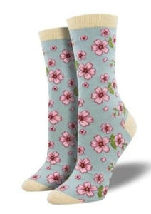 Blue with Pink Flower Blooms. Soft, Breathable, Moisture Wicking, Antibacterial, Hypoallergenic, Amazing Socks! One Size Fits Most (Women's 5-11) Fabrication: 66% Rayon from Bamboo, 32% Nylon, 2% Spandex SockSmith $20.00