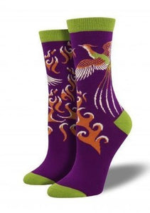 Purple with Pheonix Birds. Soft, Breathable, Moisture Wicking, Antibacterial, Hypoallergenic, Amazing Socks! One Size Fits Most (Women's 5-11) Fabrication: 66% Rayon from Bamboo, 32% Nylon, 2% Spandex SockSmith $20.00