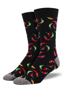 Black with Chili Peppers. Soft, Breathable, Moisture Wicking, Antibacterial, Hypoallergenic, Amazing Socks! One Size Fits Most (Men's 7-13) Fabrication: 66% Rayon from Bamboo, 32% Nylon, 2% Spandex SockSmith $22.00